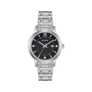 Bulova Women's Classic Stainless Steel Black Diamond Accent Women's Watch,‎ NWT